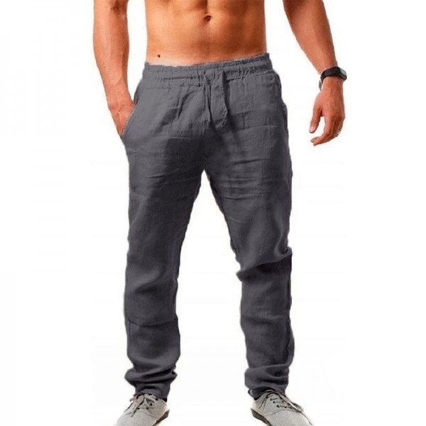 Men&#039;s Linen Pants Trousers Beach Pants Pocket Drawstring Elastic Waistband Plain Comfort Breathable Daily Stylish Hip Hop Light Khaki Black Micro-elastic