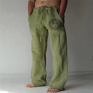 Men&#039;s Linen Pants Trousers Summer Pants Beach Pants Straight Leg Print Graphic Sun Breathable Soft Full Length Home Casual Daily Linen / Cotton Blend Fashion Streetwear White Red Micro-elastic