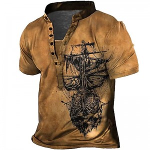 Men&#039;s T shirt Tee Henley Shirt Tee Graphic Rudder Henley Blue Purple Red Brown Gray 3D Print Plus Size Outdoor Daily Short Sleeve Button-Down Print Clothing Apparel Basic Designer Casual Classic