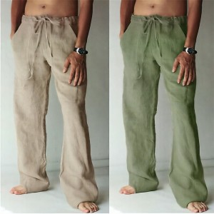 Men&#039;s Linen Pants Trousers Summer Pants Beach Pants Pocket Drawstring Elastic Waist Plain Daily Streetwear Fashion Casual Black White