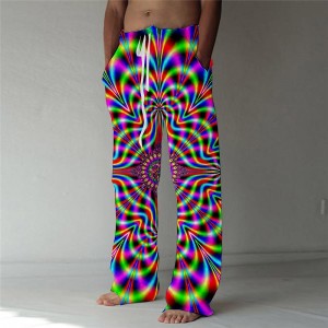 Men&#039;s Summer Pants Beach Pants Pocket Drawstring Elastic Waist Graphic Prints Comfort Breathable Casual Daily Holiday Streetwear Designer Yellow Blue Mid Waist