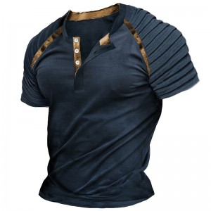 Men&#039;s Henley Shirt Raglan T Shirt Plain Slim Pleated Henley Outdoor Daily Short Sleeve Patchwork Pleats Clothing Apparel Fashion Designer Casual