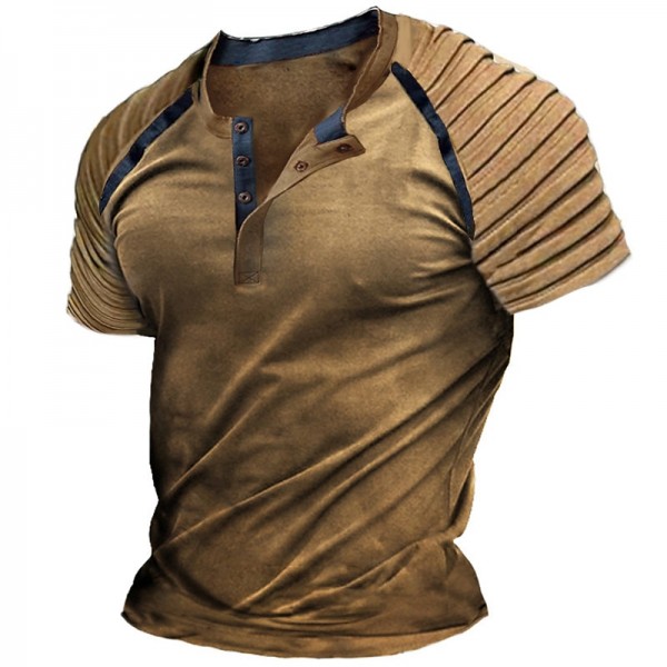 Men&#039;s Henley Shirt Raglan T Shirt Plain Slim Pleated Henley Outdoor Daily Short Sleeve Patchwork Pleats Clothing Apparel Fashion Designer Casual