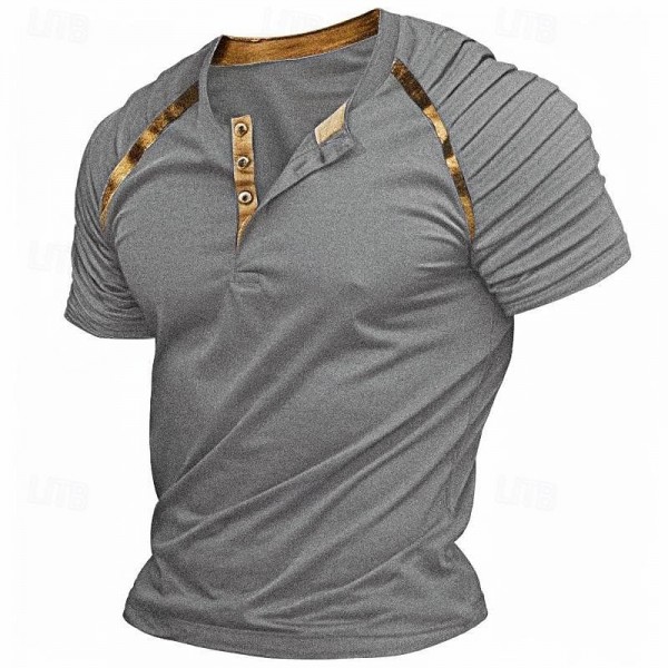 Men&#039;s Henley Shirt Raglan T Shirt Plain Slim Pleated Henley Outdoor Daily Short Sleeve Patchwork Pleats Clothing Apparel Fashion Designer Casual