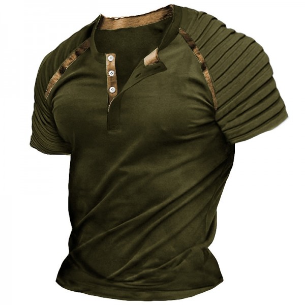 Men&#039;s Henley Shirt Raglan T Shirt Plain Slim Pleated Henley Outdoor Daily Short Sleeve Patchwork Pleats Clothing Apparel Fashion Designer Casual