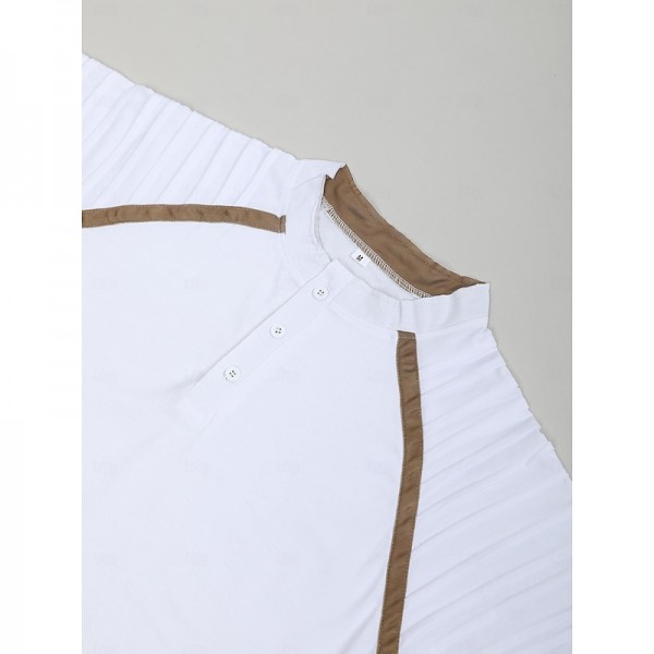 Men&#039;s Henley Shirt Raglan T Shirt Plain Slim Pleated Henley Outdoor Daily Short Sleeve Patchwork Pleats Clothing Apparel Fashion Designer Casual