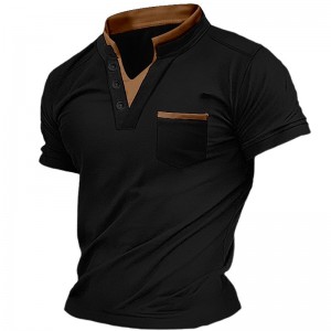 Men&#039;s Henley Shirt Tee Top Plain V Neck Street Vacation Short Sleeves Front Pocket Clothing Apparel Fashion Designer Basic