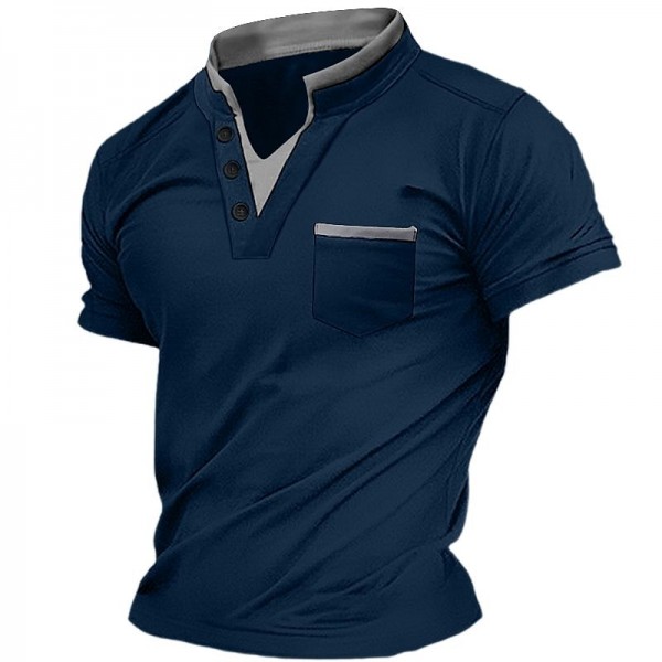 Men&#039;s Henley Shirt Tee Top Plain V Neck Street Vacation Short Sleeves Front Pocket Clothing Apparel Fashion Designer Basic