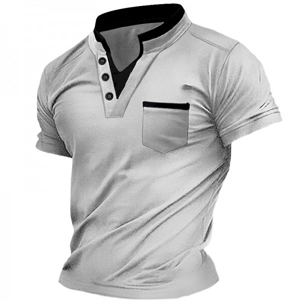 Men&#039;s Henley Shirt Tee Top Plain V Neck Street Vacation Short Sleeves Front Pocket Clothing Apparel Fashion Designer Basic