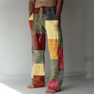 Men&#039;s Trousers Summer Pants Beach Pants Drawstring Elastic Waist 3D Print Color Block Geometric Pattern Graphic Prints Comfort Casual Daily Holiday Streetwear Hawaiian Blue Brown