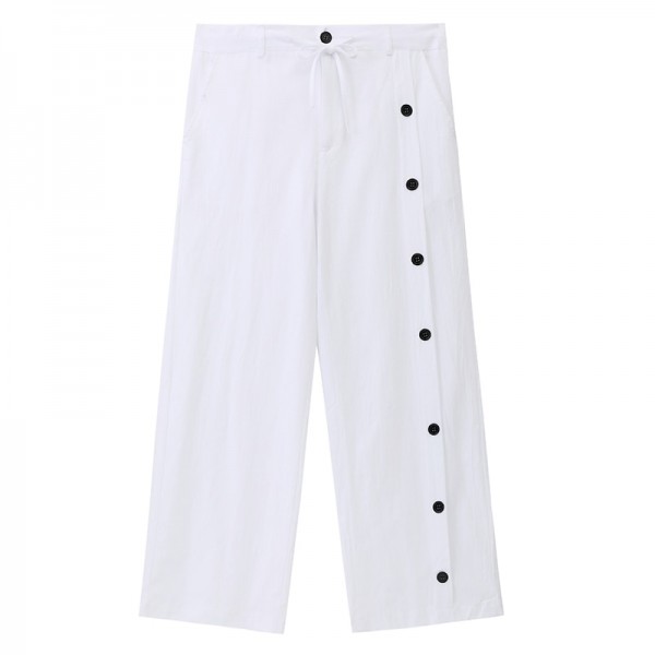 Men's Linen Pants Trousers Summer Pants Beach Pants Drawstring Side Button Straight Leg Plain Comfort Breathable Ankle-Length Casual Daily Holiday Fashion Classic Style Black White Men's Linen Pants Trousers Summer Pants Beach Pants Drawstring Side Button Straight Leg Plain Comfort Breathable Ankle-Length Casual Daily Holiday Fashion Classic Style Black White