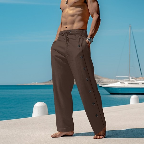 Men's Linen Pants Trousers Summer Pants Beach Pants Drawstring Side Button Straight Leg Plain Comfort Breathable Ankle-Length Casual Daily Holiday Fashion Classic Style Black White Men's Linen Pants Trousers Summer Pants Beach Pants Drawstring Side Button Straight Leg Plain Comfort Breathable Ankle-Length Casual Daily Holiday Fashion Classic Style Black White