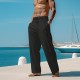 Men's Linen Pants Trousers Summer Pants Beach Pants Drawstring Side Button Straight Leg Plain Comfort Breathable Ankle-Length Casual Daily Holiday Fashion Classic Style Black White Men's Linen Pants Trousers Summer Pants Beach Pants Drawstring Side Button Straight Leg Plain Comfort Breathable Ankle-Length Casual Daily Holiday Fashion Classic Style Black White