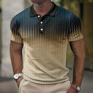 Men&#039;s Polo Shirt Waffle Polo Shirt Lapel Polo Button Up Polos Golf Shirt Gradient Striped Graphic Prints Turndown Yellow Navy Blue Blue Purple Green Outdoor Street Short Sleeve Print Clothing Apparel