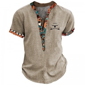 Men&#039;s Henley Shirt Graphic Tribal Stand Collar Clothing Apparel 3D Print Outdoor Daily Short Sleeve Button Print Fashion Designer Basic