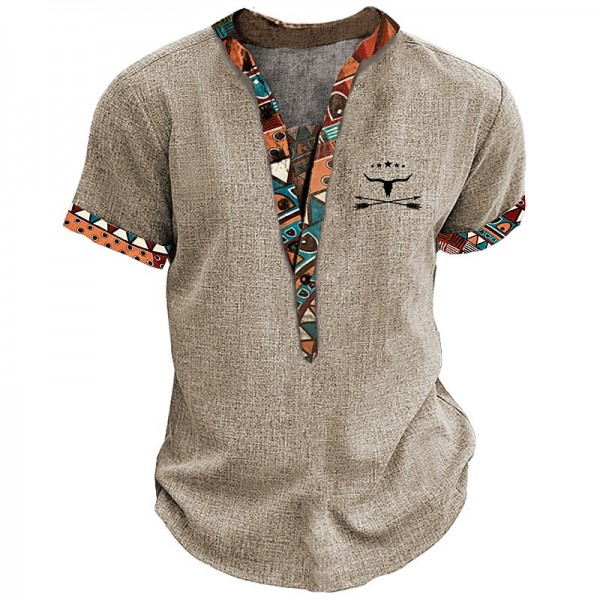 Men&#039;s Henley Shirt Graphic Tribal Stand Collar Clothing Apparel 3D Print Outdoor Daily Short Sleeve Button Print Fashion Designer Basic
