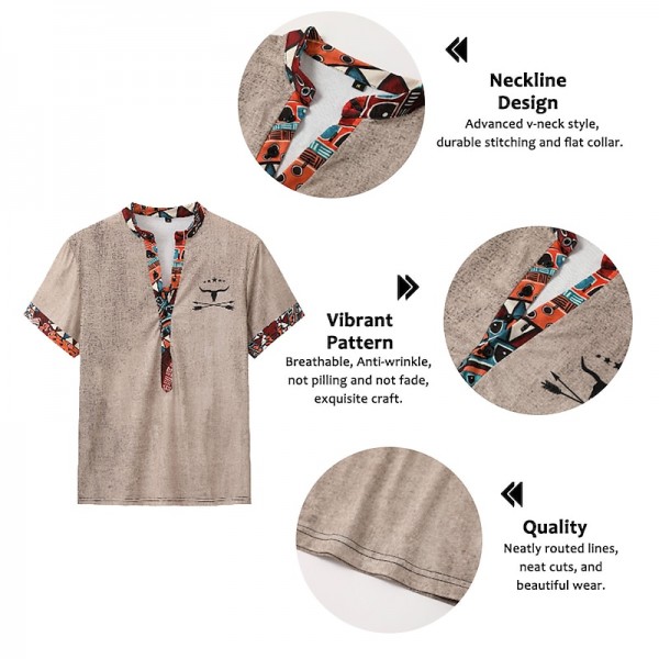 Men&#039;s Henley Shirt Graphic Tribal Stand Collar Clothing Apparel 3D Print Outdoor Daily Short Sleeve Button Print Fashion Designer Basic