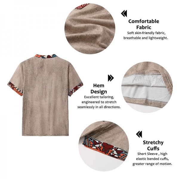 Men&#039;s Henley Shirt Graphic Tribal Stand Collar Clothing Apparel 3D Print Outdoor Daily Short Sleeve Button Print Fashion Designer Basic