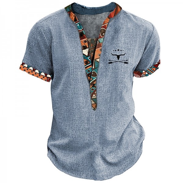 Men&#039;s Henley Shirt Graphic Tribal Stand Collar Clothing Apparel 3D Print Outdoor Daily Short Sleeve Button Print Fashion Designer Basic