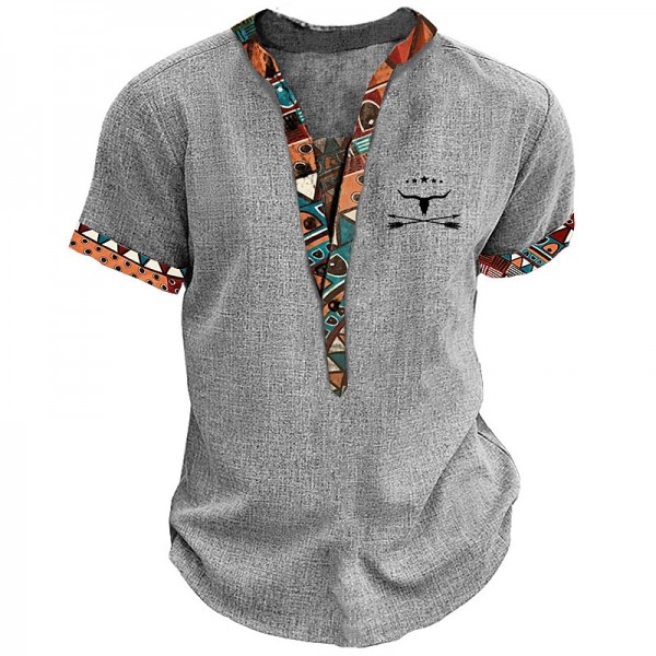 Men&#039;s Henley Shirt Graphic Tribal Stand Collar Clothing Apparel 3D Print Outdoor Daily Short Sleeve Button Print Fashion Designer Basic