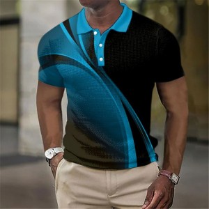 Men&#039;s Polo Shirt Waffle Polo Shirt Lapel Polo Button Up Polos Golf Shirt Gradient Graphic Prints Geometry Turndown Yellow Red Blue Green Gray Outdoor Street Short Sleeve Print Clothing Apparel