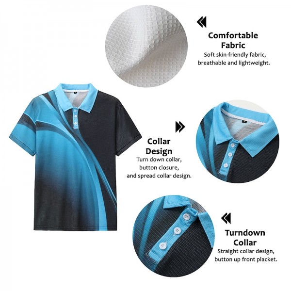Men&#039;s Polo Shirt Waffle Polo Shirt Lapel Polo Button Up Polos Golf Shirt Gradient Graphic Prints Geometry Turndown Yellow Red Blue Green Gray Outdoor Street Short Sleeve Print Clothing Apparel