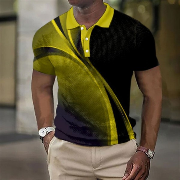 Men&#039;s Polo Shirt Waffle Polo Shirt Lapel Polo Button Up Polos Golf Shirt Gradient Graphic Prints Geometry Turndown Yellow Red Blue Green Gray Outdoor Street Short Sleeve Print Clothing Apparel