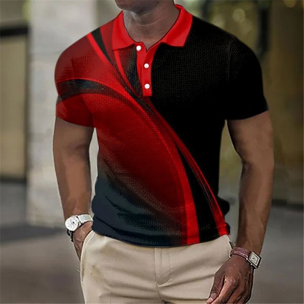 Men&#039;s Polo Shirt Waffle Polo Shirt Lapel Polo Button Up Polos Golf Shirt Gradient Graphic Prints Geometry Turndown Yellow Red Blue Green Gray Outdoor Street Short Sleeve Print Clothing Apparel