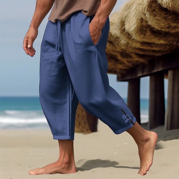 Men's Linen Pants Summer Pants Cropped Pants Beach Pants Drawstring Elastic Waist Plain Comfort Breathable Calf-Length Casual Daily Holiday Fashion Classic Style Black White Men's Linen Pants Summer Pants Cropped Pants Beach Pants Drawstring Elastic Waist Plain Comfort Breathable Calf-Length Casual Daily Holiday Fashion Classic Style Black White