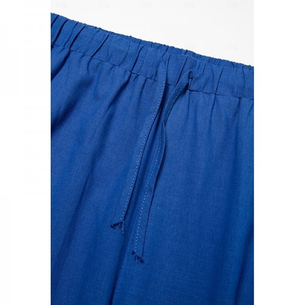 Men's Linen Pants Summer Pants Cropped Pants Beach Pants Drawstring Elastic Waist Plain Comfort Breathable Calf-Length Casual Daily Holiday Fashion Classic Style Black White Men's Linen Pants Summer Pants Cropped Pants Beach Pants Drawstring Elastic Waist Plain Comfort Breathable Calf-Length Casual Daily Holiday Fashion Classic Style Black White