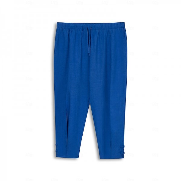 Men's Linen Pants Summer Pants Cropped Pants Beach Pants Drawstring Elastic Waist Plain Comfort Breathable Calf-Length Casual Daily Holiday Fashion Classic Style Black White Men's Linen Pants Summer Pants Cropped Pants Beach Pants Drawstring Elastic Waist Plain Comfort Breathable Calf-Length Casual Daily Holiday Fashion Classic Style Black White