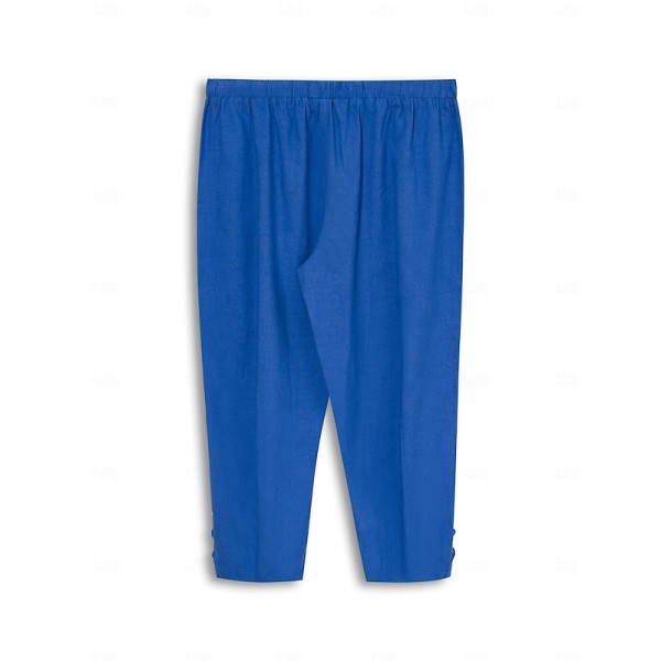 Men's Linen Pants Summer Pants Cropped Pants Beach Pants Drawstring Elastic Waist Plain Comfort Breathable Calf-Length Casual Daily Holiday Fashion Classic Style Black White Men's Linen Pants Summer Pants Cropped Pants Beach Pants Drawstring Elastic Waist Plain Comfort Breathable Calf-Length Casual Daily Holiday Fashion Classic Style Black White