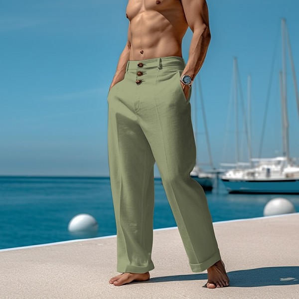 Men's Linen Pants Trousers Summer Pants Beach Pants Front Pocket Straight Leg Plain Comfort Breathable Casual Daily Holiday Fashion Basic Black White Men's Linen Pants Trousers Summer Pants Beach Pants Front Pocket Straight Leg Plain Comfort Breathable Casual Daily Holiday Fashion Basic Black White