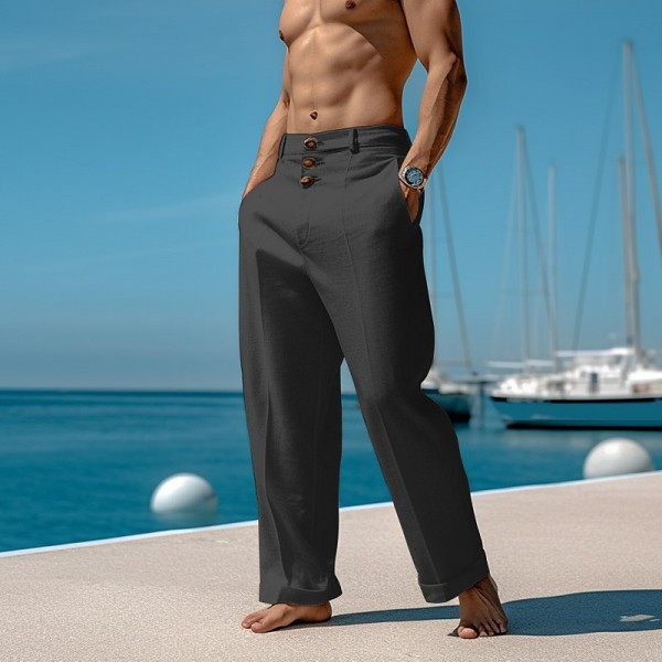 Men's Linen Pants Trousers Summer Pants Beach Pants Front Pocket Straight Leg Plain Comfort Breathable Casual Daily Holiday Fashion Basic Black White Men's Linen Pants Trousers Summer Pants Beach Pants Front Pocket Straight Leg Plain Comfort Breathable Casual Daily Holiday Fashion Basic Black White