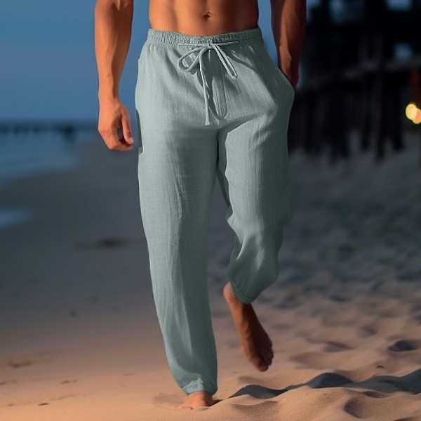 Men's Linen Pants Trousers Summer Pants Beach Pants Drawstring Elastic Waist Straight Leg Plain Comfort Breathable Casual Daily Holiday Fashion Classic Style Light Khaki Black Men's Linen Pants Trousers Summer Pants Beach Pants Drawstring Elastic Waist Straight Leg Plain Comfort Breathable Casual Daily Holiday Fashion Classic Style Light Khaki Black