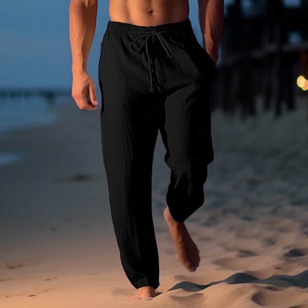 Men's Linen Pants Trousers Summer Pants Beach Pants Drawstring Elastic Waist Straight Leg Plain Comfort Breathable Casual Daily Holiday Fashion Classic Style Light Khaki Black Men's Linen Pants Trousers Summer Pants Beach Pants Drawstring Elastic Waist Straight Leg Plain Comfort Breathable Casual Daily Holiday Fashion Classic Style Light Khaki Black