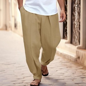 Men&#039;s Linen Pants Trousers Summer Pants Tapered Carrot Pants Beach Pants Front Pocket Pleats Plain Comfort Breathable Casual Daily Holiday Fashion Basic Black White