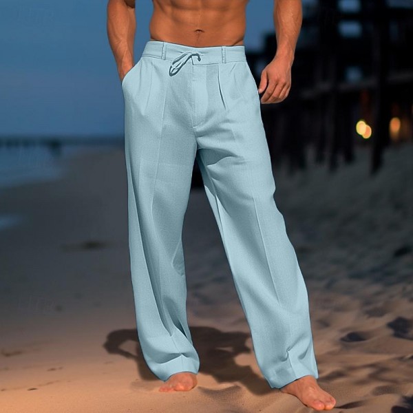 Men's Linen Pants Trousers Summer Pants Beach Pants Drawstring Elastic Waist Pleats Plain Comfort Breathable Casual Daily Holiday Fashion Classic Style Black White Men's Linen Pants Trousers Summer Pants Beach Pants Drawstring Elastic Waist Pleats Plain Comfort Breathable Casual Daily Holiday Fashion Classic Style Black White