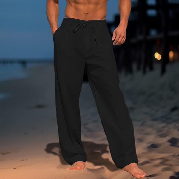 Men's Linen Pants Trousers Summer Pants Beach Pants Drawstring Elastic Waist Pleats Plain Comfort Breathable Casual Daily Holiday Fashion Classic Style Black White Men's Linen Pants Trousers Summer Pants Beach Pants Drawstring Elastic Waist Pleats Plain Comfort Breathable Casual Daily Holiday Fashion Classic Style Black White