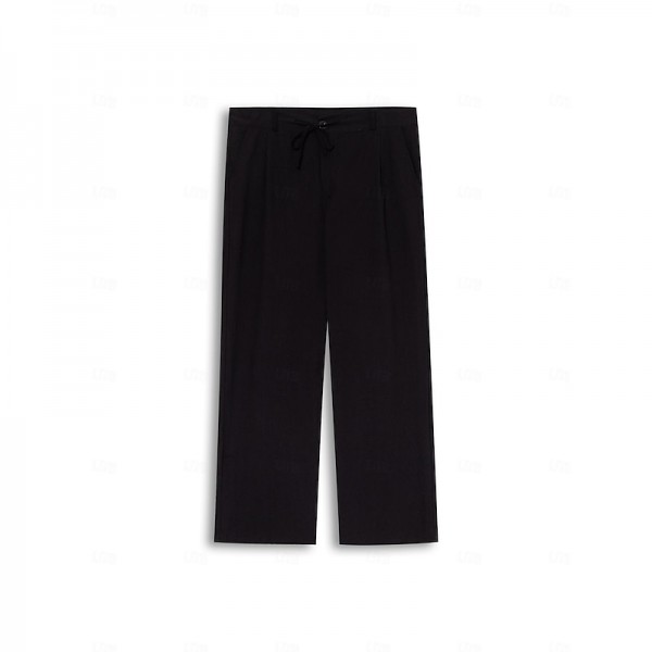 Men's Linen Pants Trousers Summer Pants Beach Pants Drawstring Elastic Waist Pleats Plain Comfort Breathable Casual Daily Holiday Fashion Classic Style Black White Men's Linen Pants Trousers Summer Pants Beach Pants Drawstring Elastic Waist Pleats Plain Comfort Breathable Casual Daily Holiday Fashion Classic Style Black White