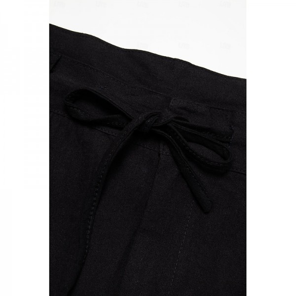 Men's Linen Pants Trousers Summer Pants Beach Pants Drawstring Elastic Waist Pleats Plain Comfort Breathable Casual Daily Holiday Fashion Classic Style Black White Men's Linen Pants Trousers Summer Pants Beach Pants Drawstring Elastic Waist Pleats Plain Comfort Breathable Casual Daily Holiday Fashion Classic Style Black White