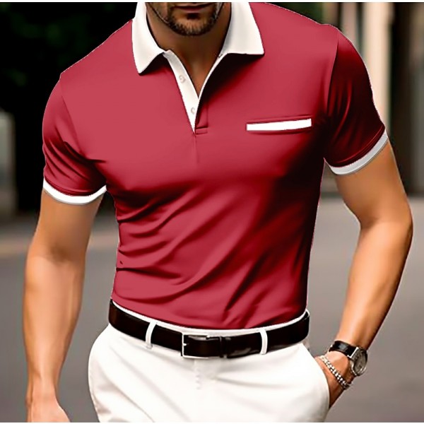 Men&#039;s Button Up Polos Polo Shirt Casual Holiday Lapel Short Sleeve Fashion Basic Plain Classic Summer Regular Fit Navy Black White Burgundy Sky Blue Grey Button Up Polos