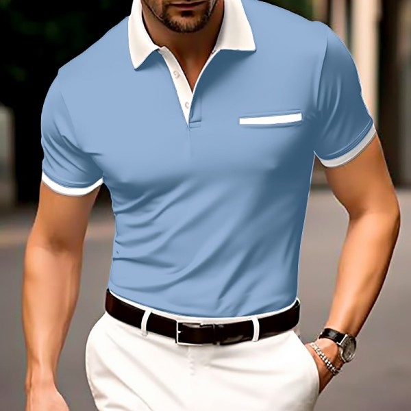 Men&#039;s Button Up Polos Polo Shirt Casual Holiday Lapel Short Sleeve Fashion Basic Plain Classic Summer Regular Fit Navy Black White Burgundy Sky Blue Grey Button Up Polos