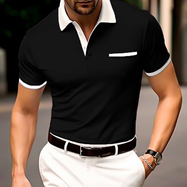 Men&#039;s Button Up Polos Polo Shirt Casual Holiday Lapel Short Sleeve Fashion Basic Plain Classic Summer Regular Fit Navy Black White Burgundy Sky Blue Grey Button Up Polos
