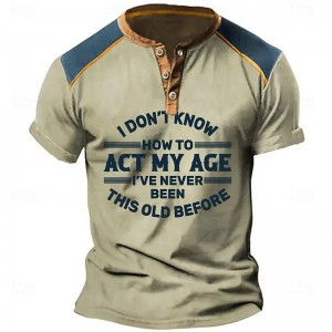 Men&#039;s Henley Shirt Graphic Letter Henley Clothing Apparel 3D Print Outdoor Daily Short Sleeve Print Button-Down Fashion Designer Comfortable