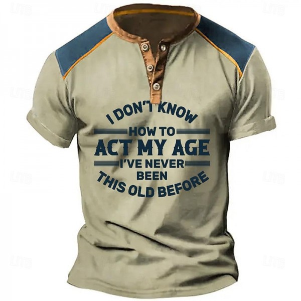 Men&#039;s Henley Shirt Graphic Letter Henley Clothing Apparel 3D Print Outdoor Daily Short Sleeve Print Button-Down Fashion Designer Comfortable