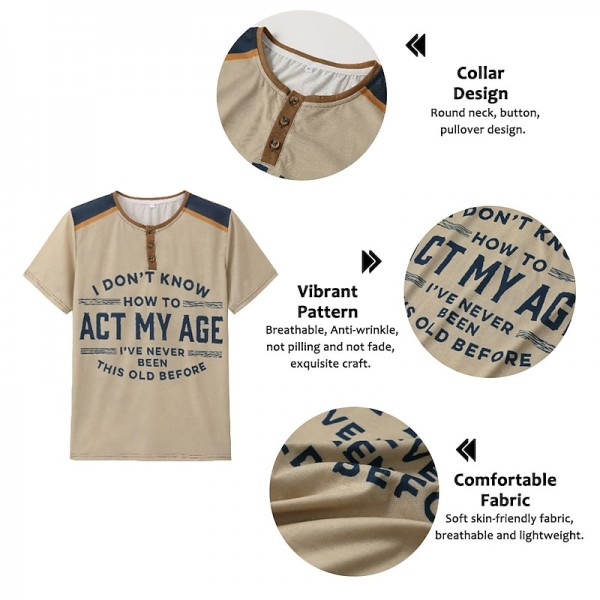 Men&#039;s Henley Shirt Graphic Letter Henley Clothing Apparel 3D Print Outdoor Daily Short Sleeve Print Button-Down Fashion Designer Comfortable