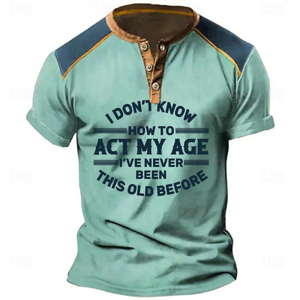 Men&#039;s Henley Shirt Graphic Letter Henley Clothing Apparel 3D Print Outdoor Daily Short Sleeve Print Button-Down Fashion Designer Comfortable