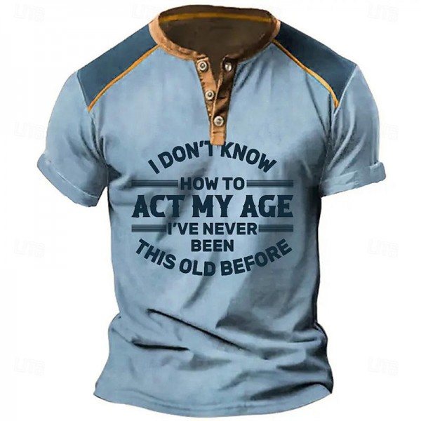 Men&#039;s Henley Shirt Graphic Letter Henley Clothing Apparel 3D Print Outdoor Daily Short Sleeve Print Button-Down Fashion Designer Comfortable