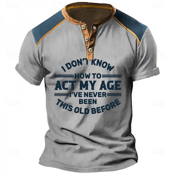 Men&#039;s Henley Shirt Graphic Letter Henley Clothing Apparel 3D Print Outdoor Daily Short Sleeve Print Button-Down Fashion Designer Comfortable